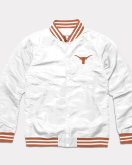 Texas Longhorns White Varsity Satin Jacket