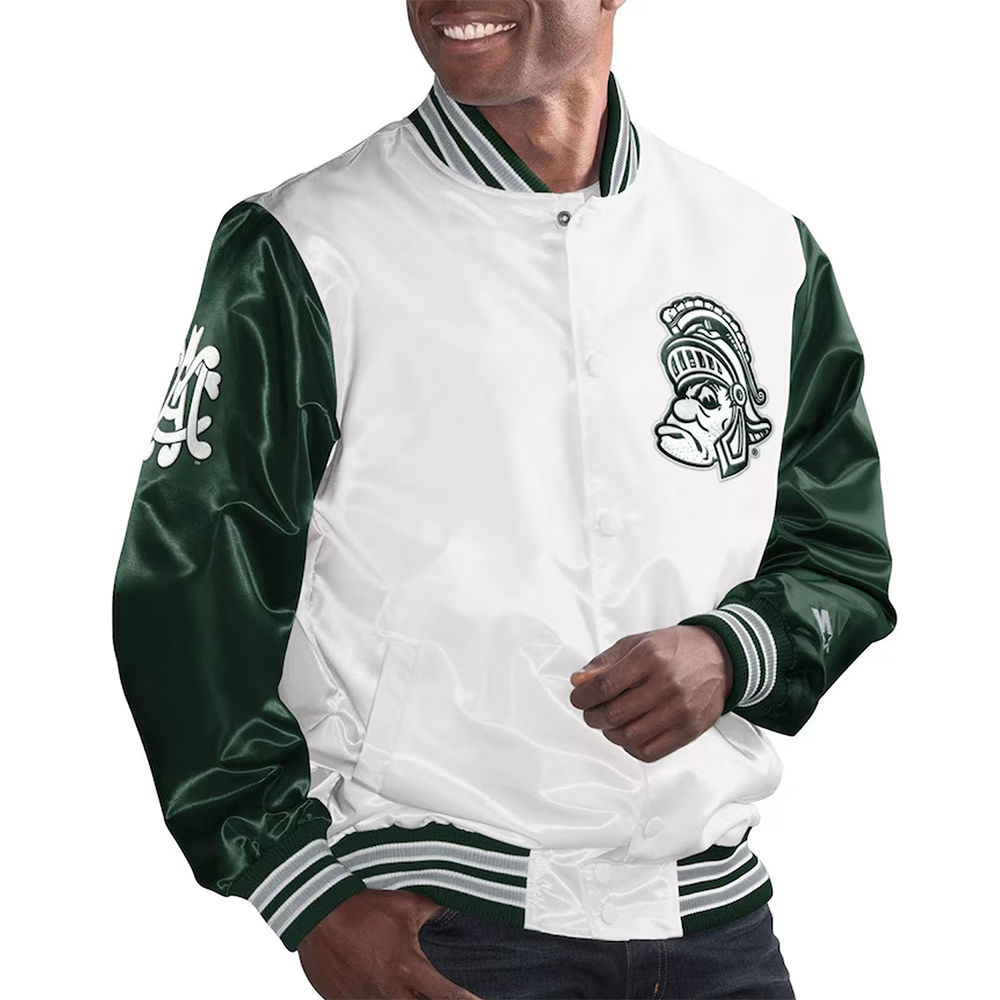 The Legend Michigan State Spartans White and Green Satin Jacket - Image 4