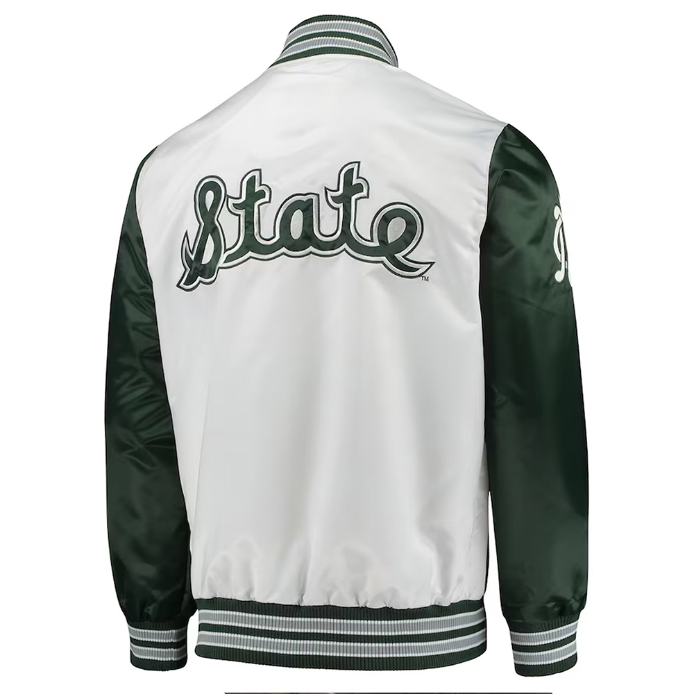 The Legend Michigan State Spartans White and Green Satin Jacket - Image 2