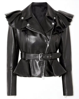 Kelly Clarkson The Voice Belted Ruffled Leather Jacket