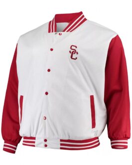 USC Trojans Team Varsity Satin Red and White Jacket