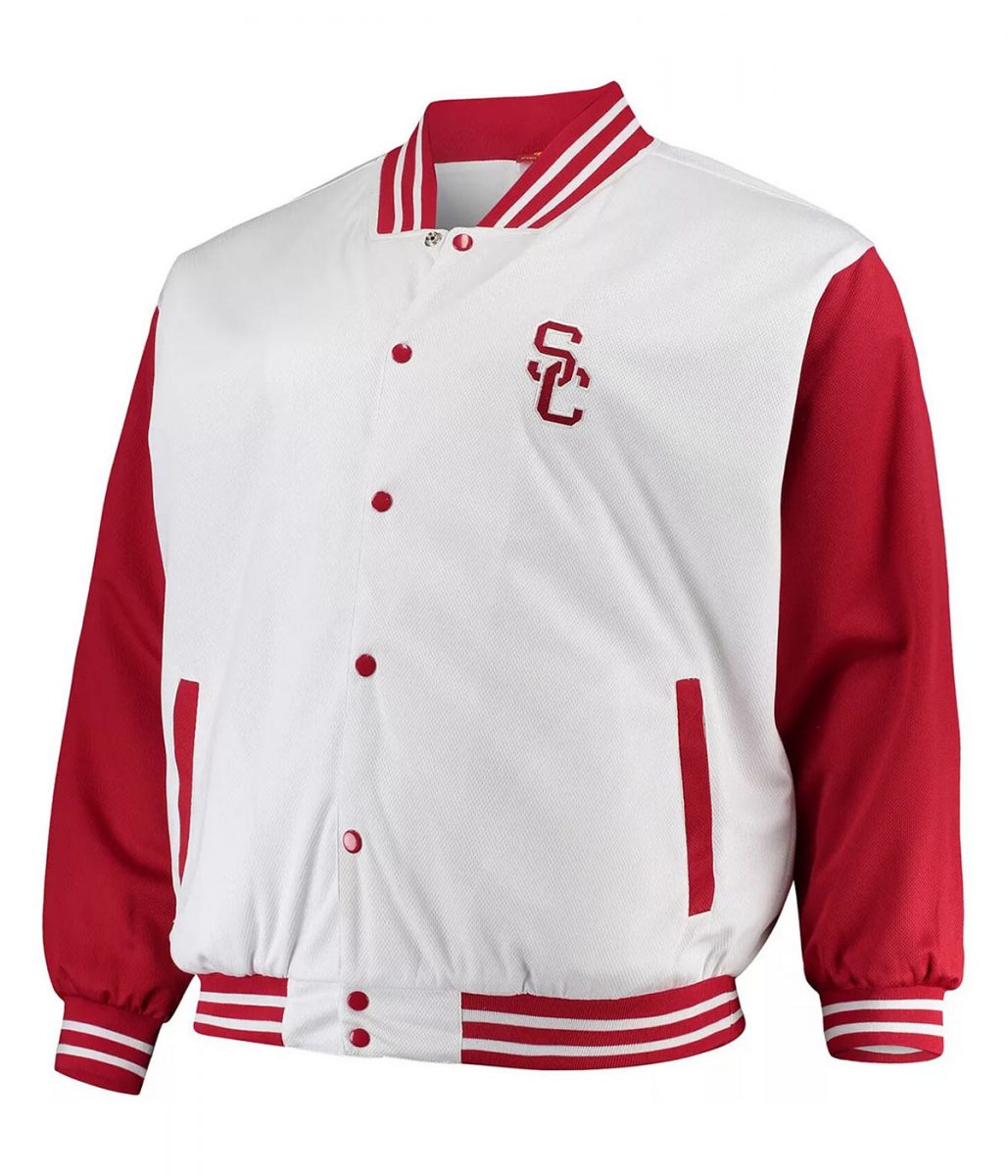 USC Trojans Team Varsity Satin Red and White Jacket