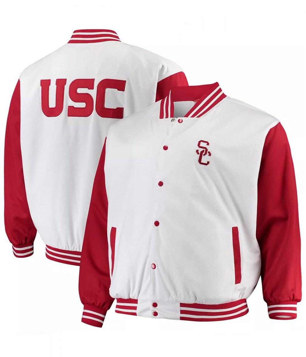 USC Trojans Team Varsity Satin Red and White Jacket - Image 3