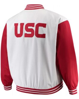 USC Trojans Team Varsity Satin Red and White Jacket