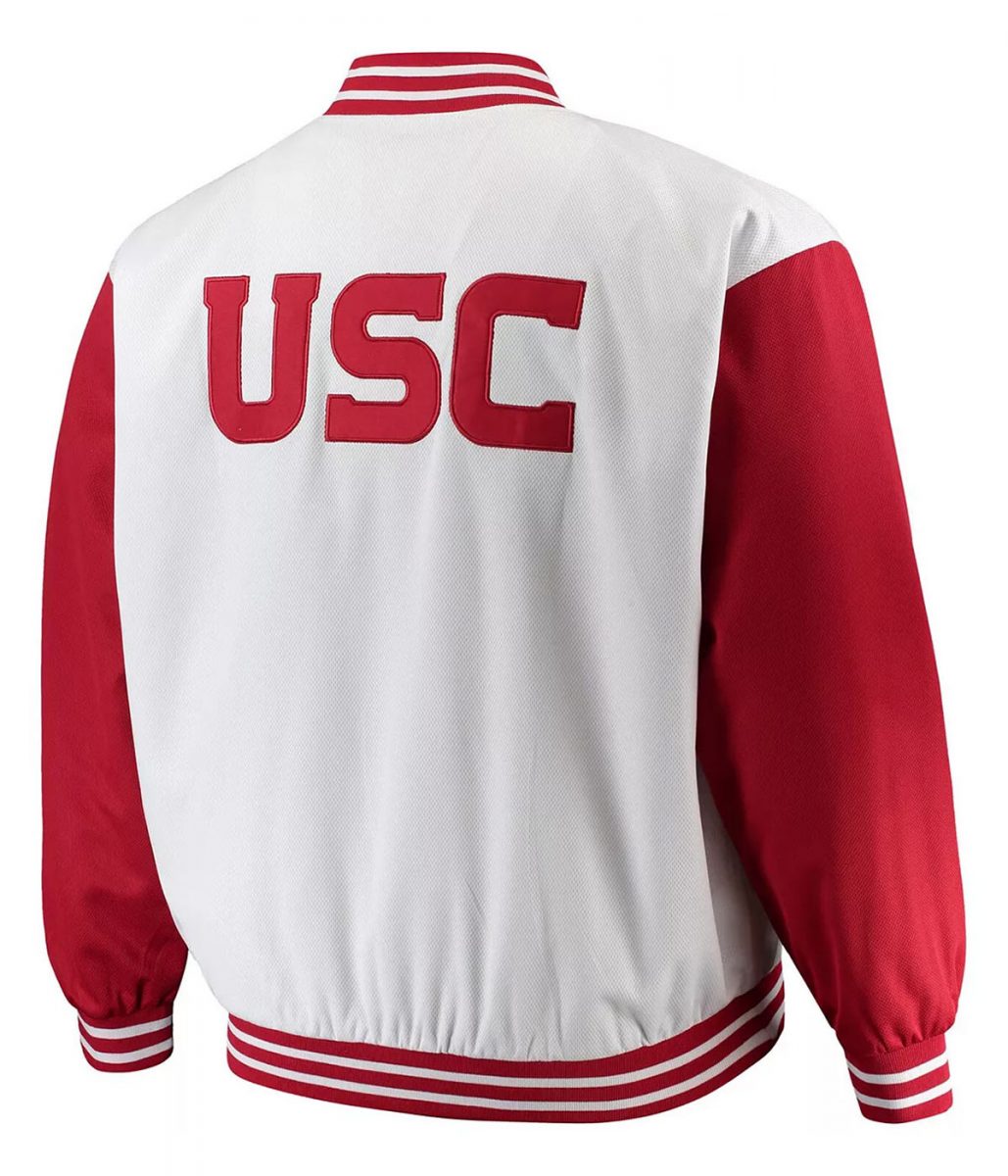 USC Trojans Team Varsity Satin Red and White Jacket - Image 2