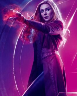 Elizabeth Olsen WandaVision Maroon Leather Coat