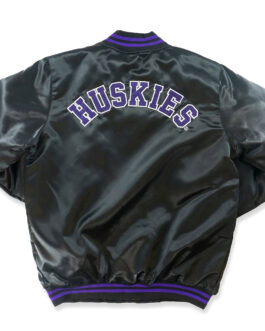 Washington Huskies Button Up Black Satin Jacket