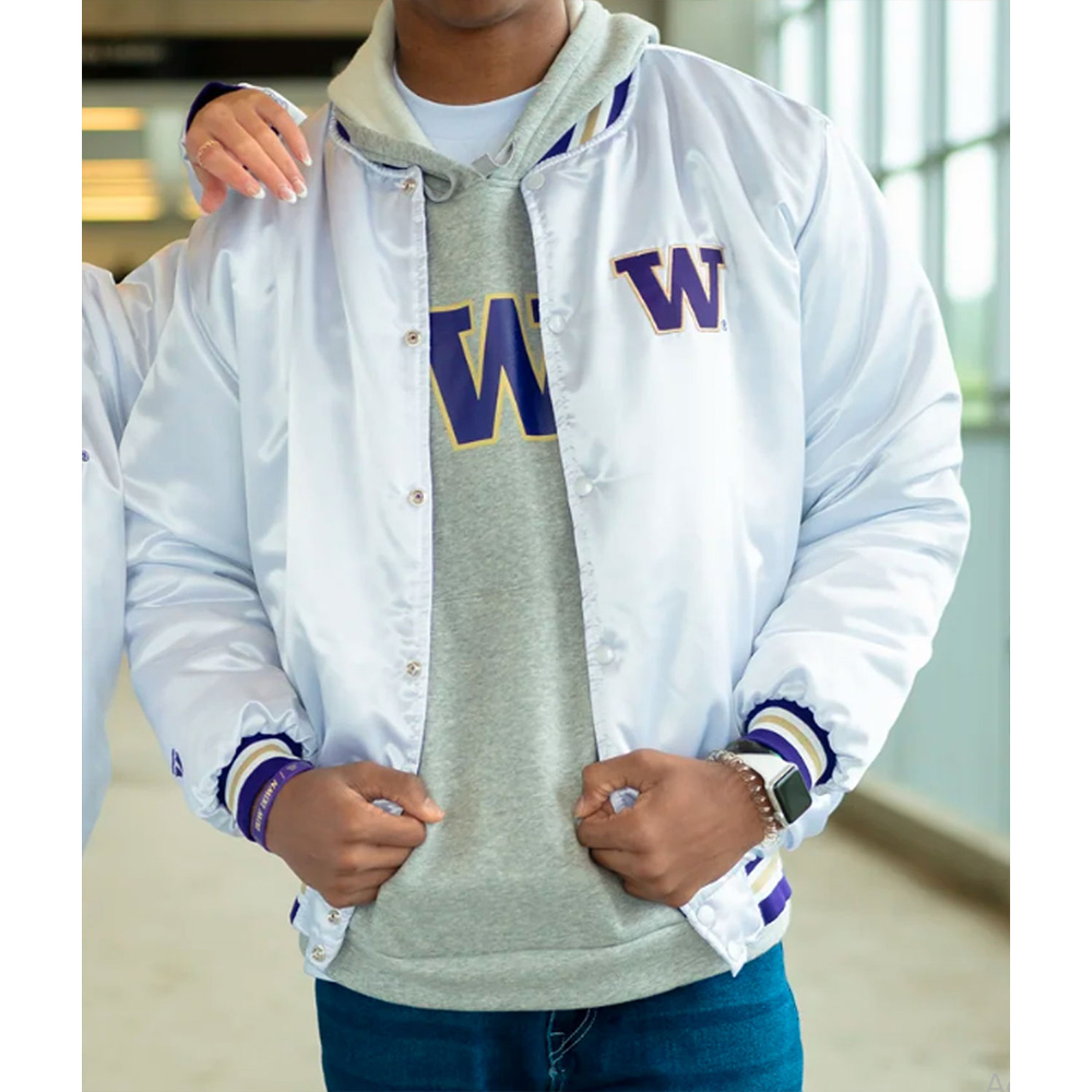 Washington Huskies White Button Up Satin Jacket - Image 5
