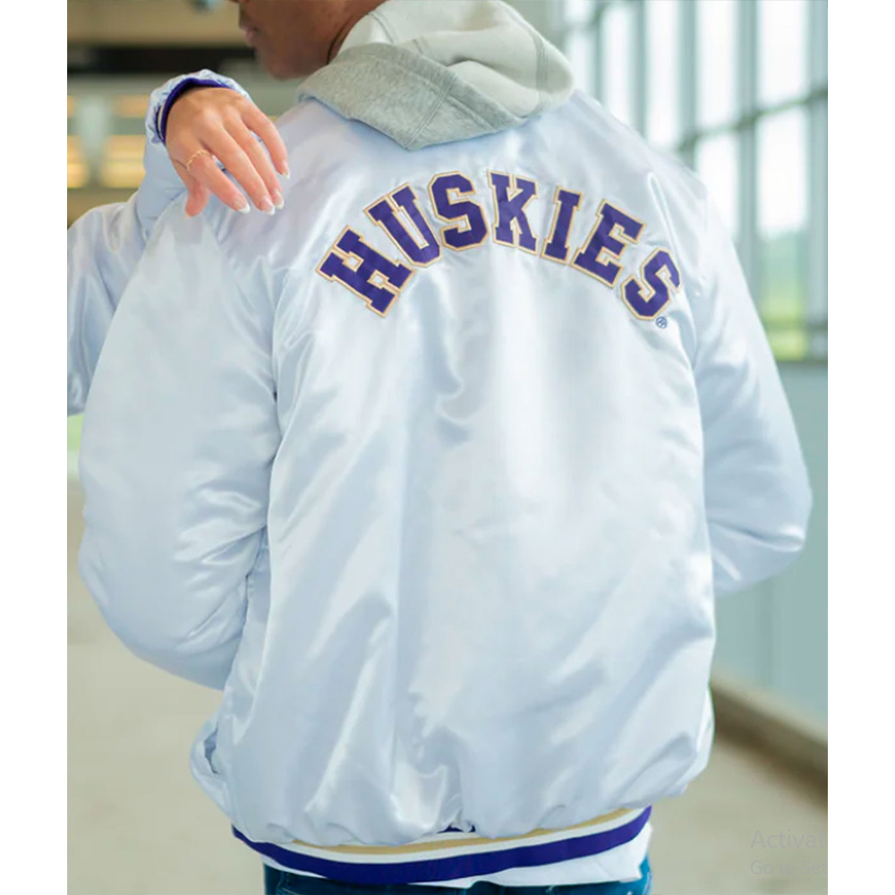 Washington Huskies White Button Up Satin Jacket - Image 4