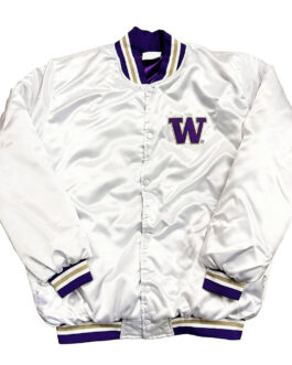 Washington Huskies White Button Up Satin Jacket