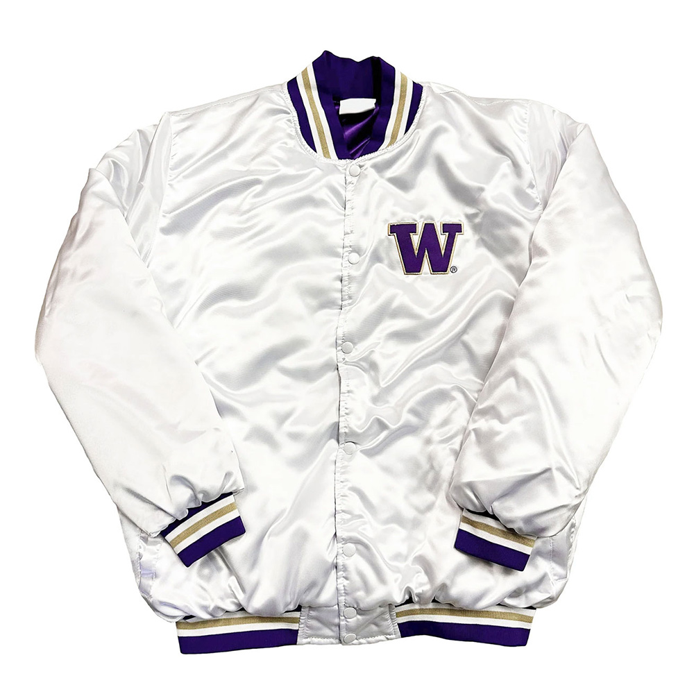 Washington Huskies White Button Up Satin Jacket