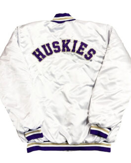 Washington Huskies White Button Up Satin Jacket