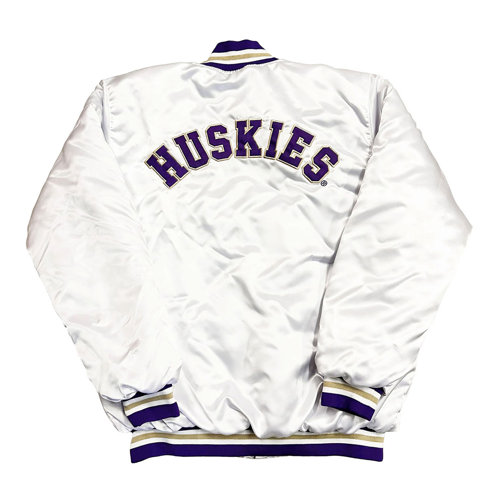 Washington Huskies White Button Up Satin Jacket - Image 2