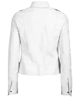 White Zipper Pockets Leather Jacket