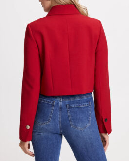 Women’s Button Down Red Cropped Wool Jacket