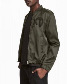 Green XO Bomber Satin Jacket