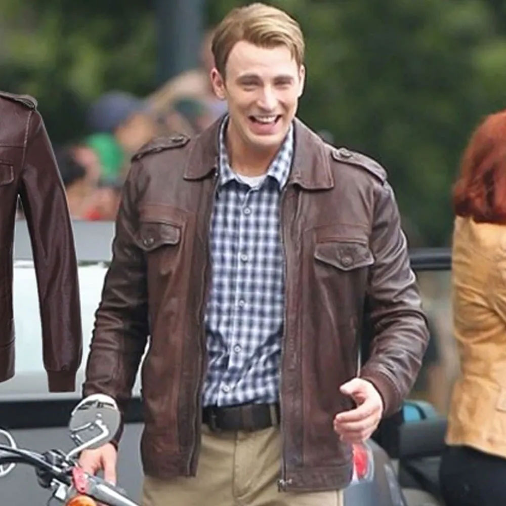 Chris Evans Captain America Avengers Brown Jacket - Image 8