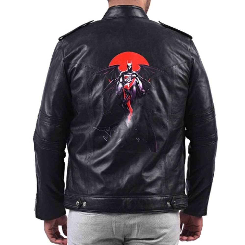 Batman Black Leather Biker Jacket - Image 2