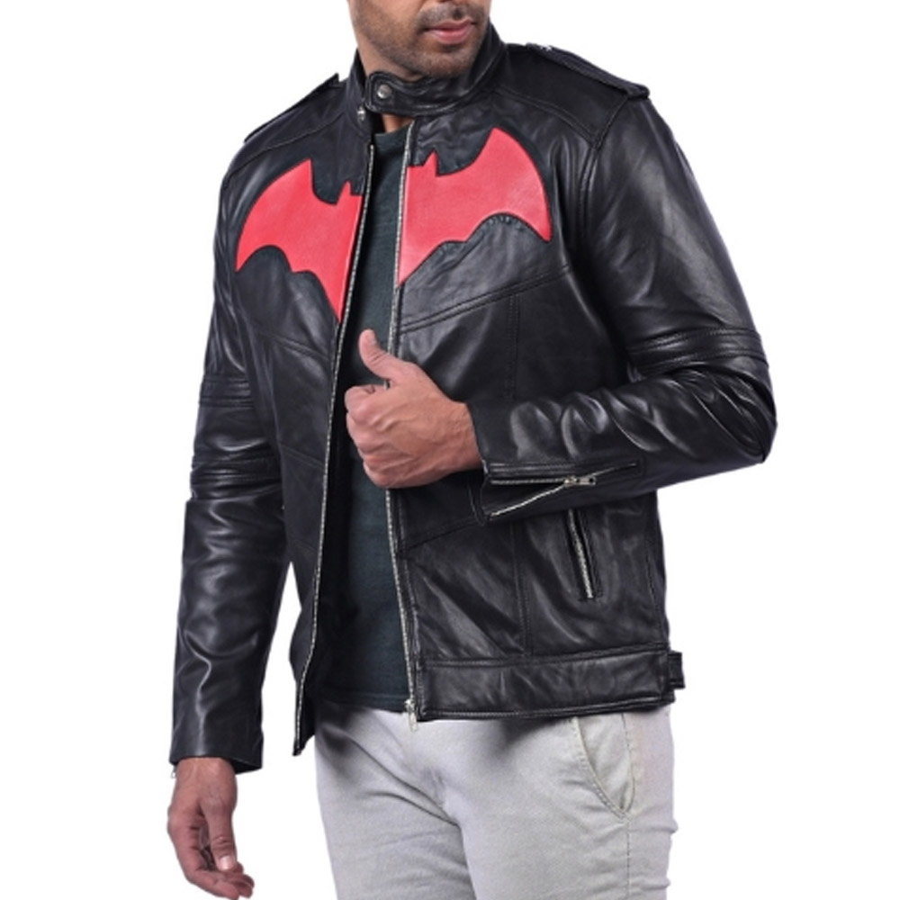 Batman Black Leather Biker Jacket - Image 4