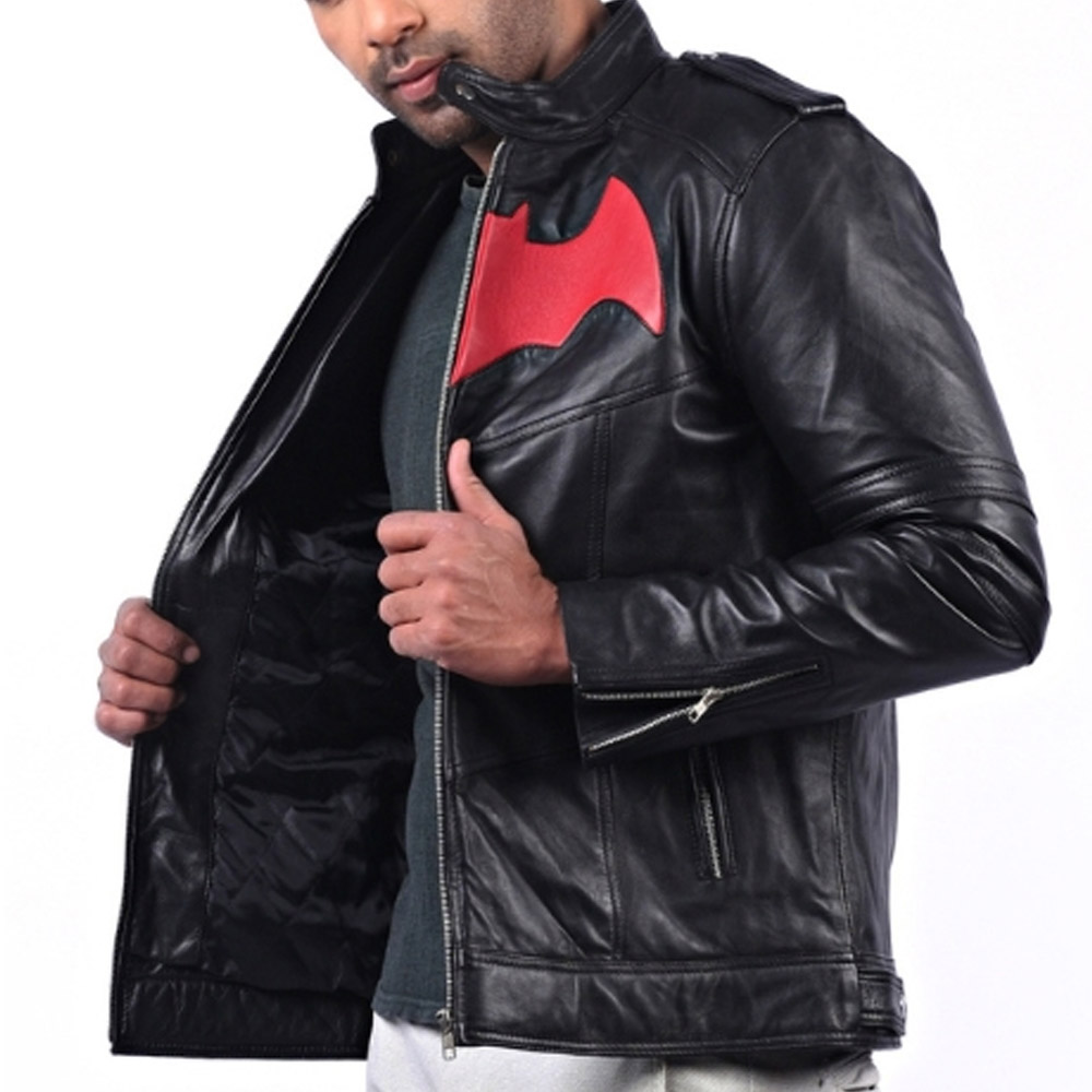Batman Black Leather Biker Jacket - Image 6