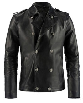Men’s Double Breasted Black Leather Blazer