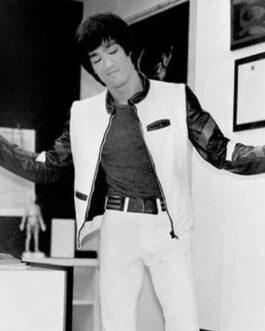 Bruce Lee Navy and White Leather Jacket