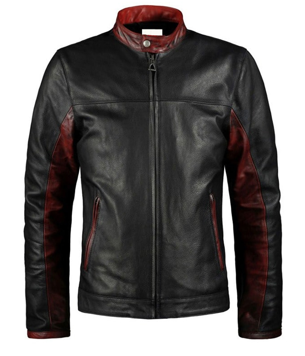 Christian Bale The Dark Knight Bruce Wayne Motorcycle Jacket – Black & Red Leather