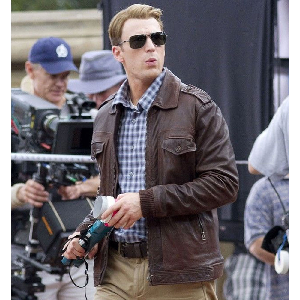 Chris Evans Captain America Avengers Brown Jacket - Image 15
