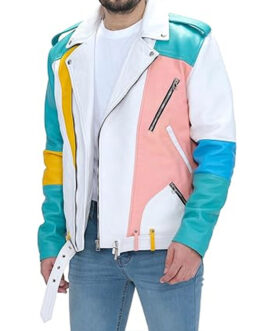 Colorful Pastel Retro Hip Hop Moto Leather Jacket