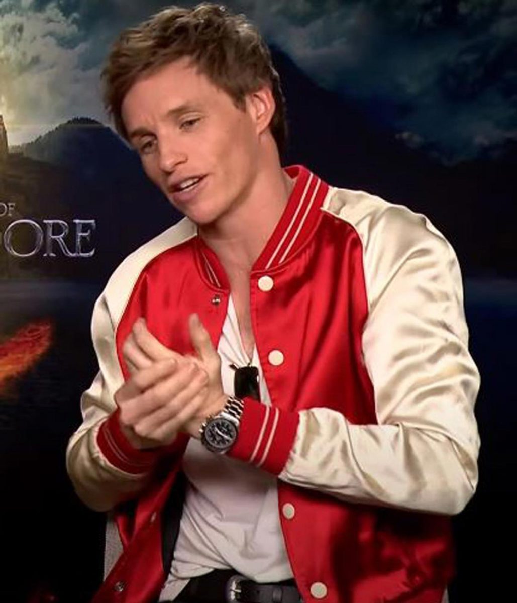 Burning Questions Eddie Redmayne Satin Varsity Jacket - Image 5