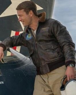 Glen Powell Devotion Leather Jacket with Fur Collar