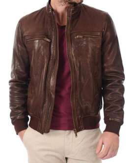 John Hunter Brown Leather Bomber Jacket