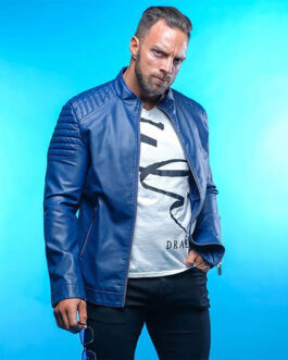 LA Knight NXT Blue Leather Jacket
