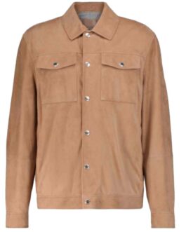 Men’s Shirt Style Blouson Light Brown Suede Jacket