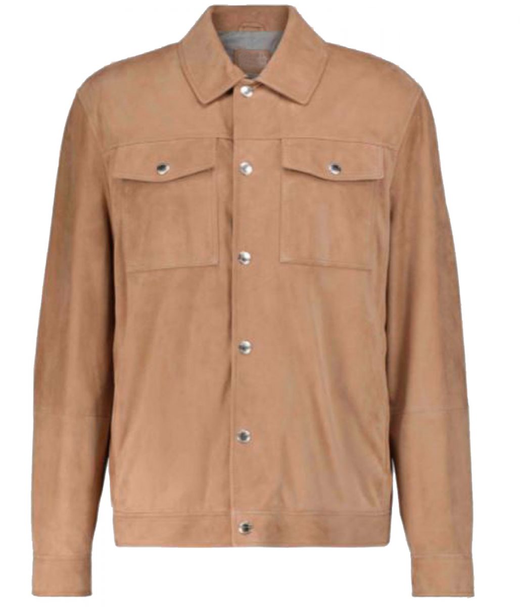 Men’s Shirt Style Blouson Light Brown Suede Jacket