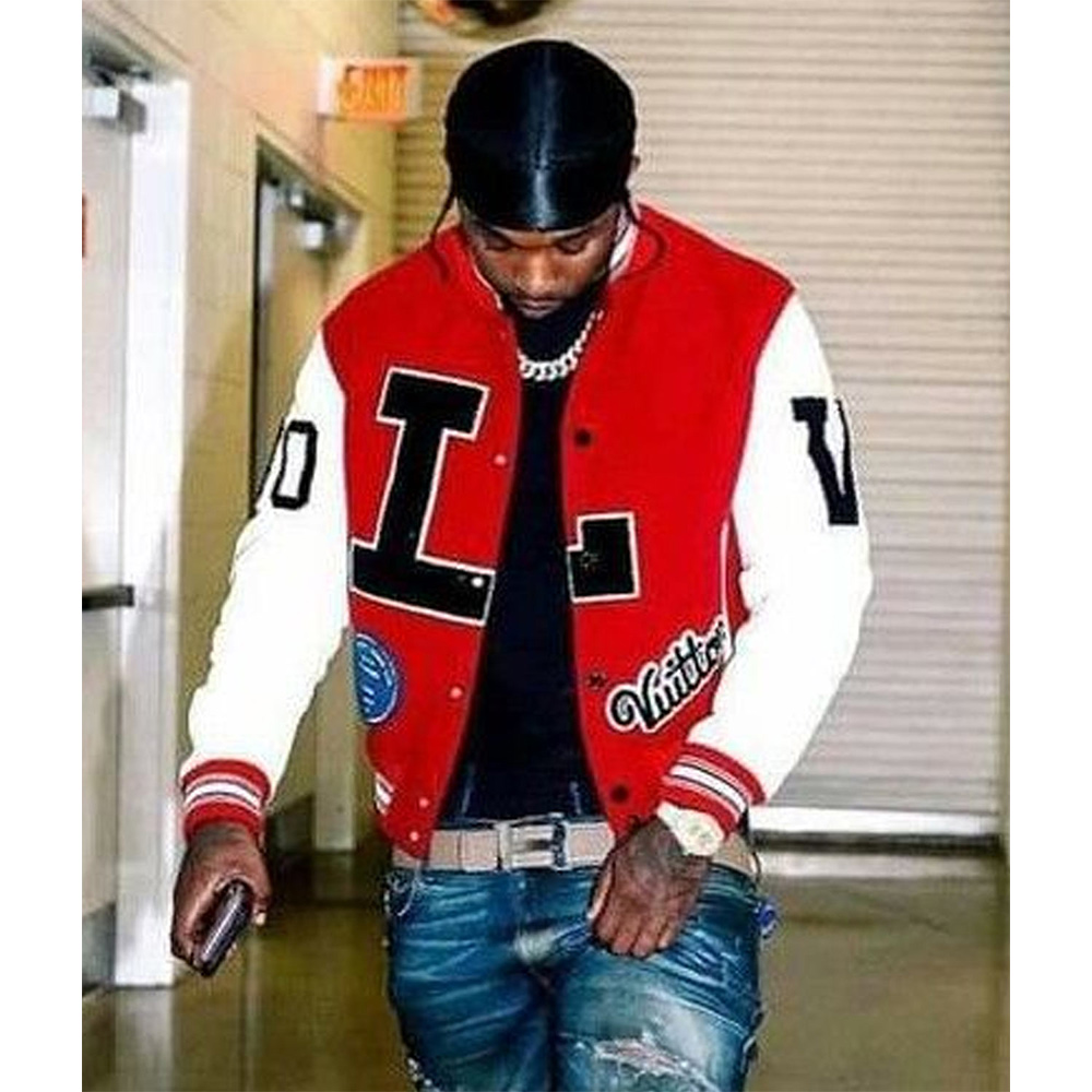 Pop Smoke Louis Vuitton Dreaming Red Varsity Jacket - Image 9