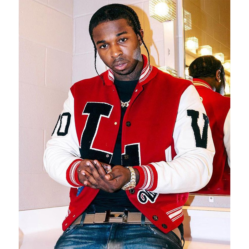 Pop Smoke Louis Vuitton Dreaming Red Varsity Jacket - Image 2