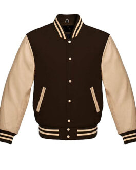 Men’s Varsity Brown Jacket with Cream Leather Sleeves