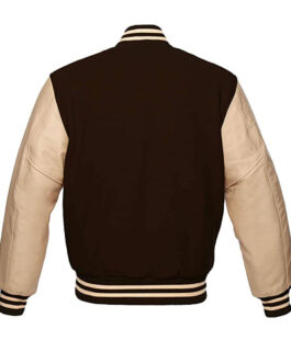 Men’s Varsity Brown Jacket with Cream Leather Sleeves