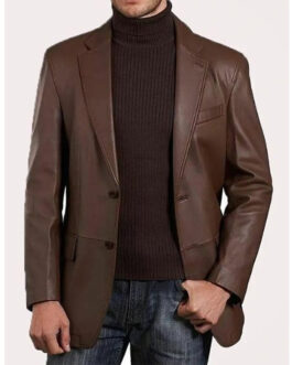 Men’s Classic Brown Two Button Leather Blazer