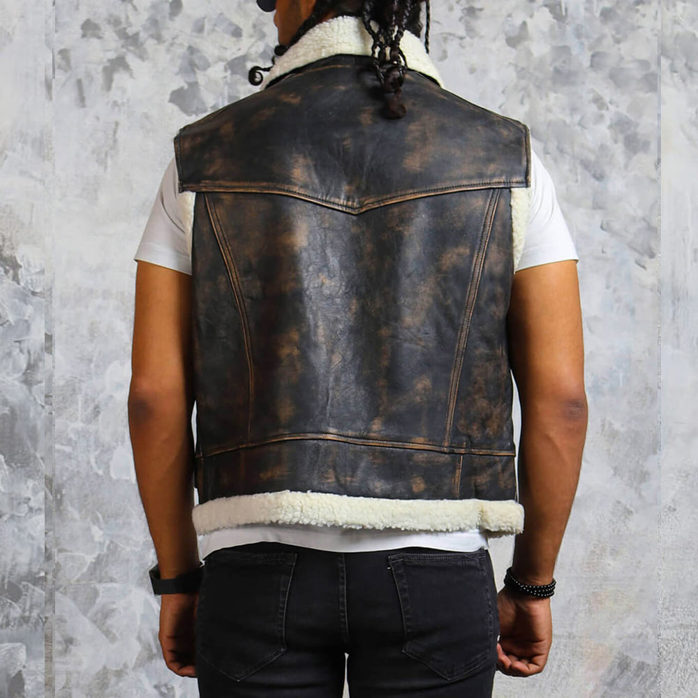 Men’s Winter Leather Vest with Fur Lining - Image 3