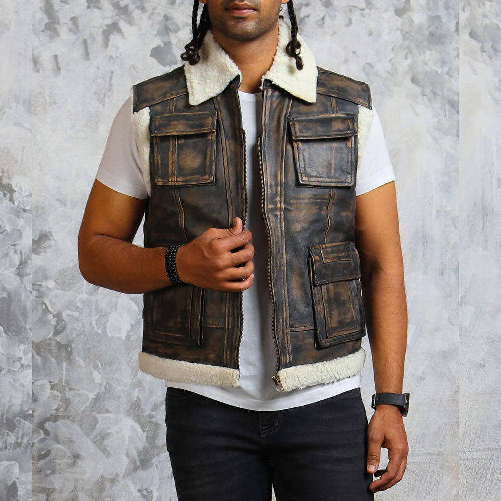 Men’s Winter Leather Vest with Fur Lining