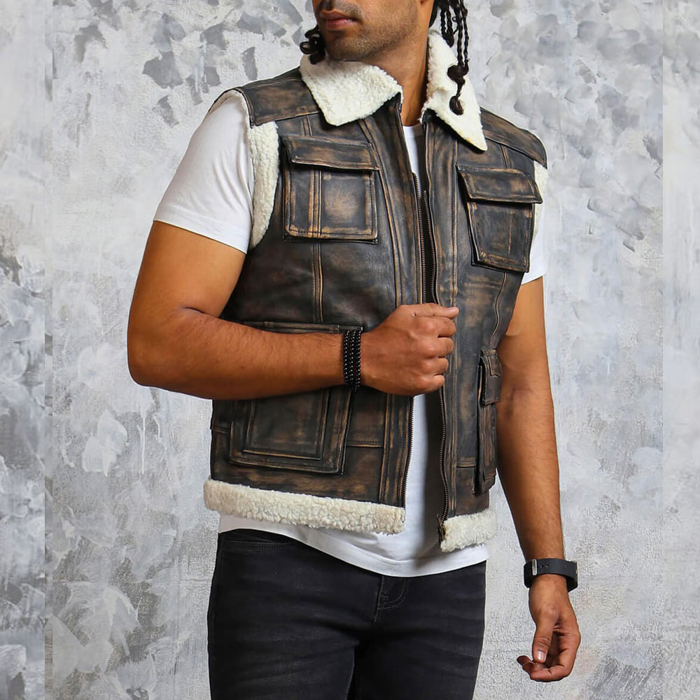 Men’s Winter Leather Vest with Fur Lining - Image 11