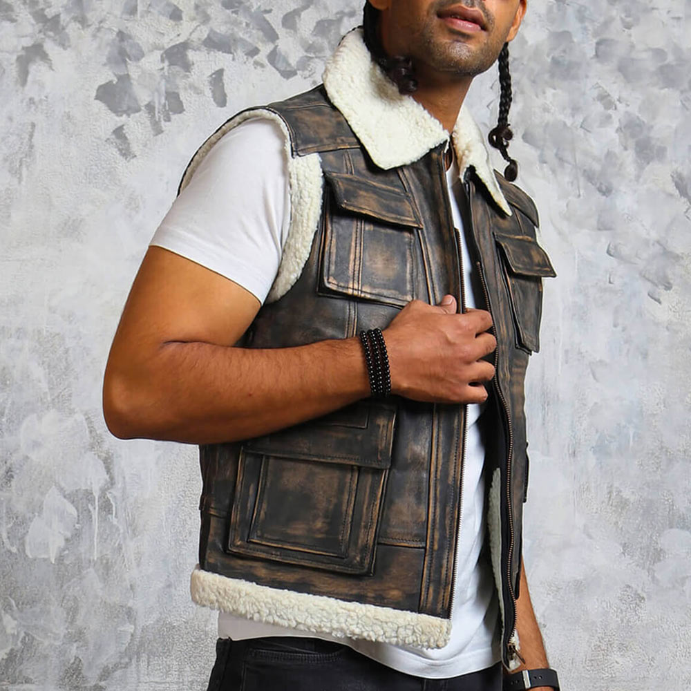 Men’s Winter Leather Vest with Fur Lining - Image 5