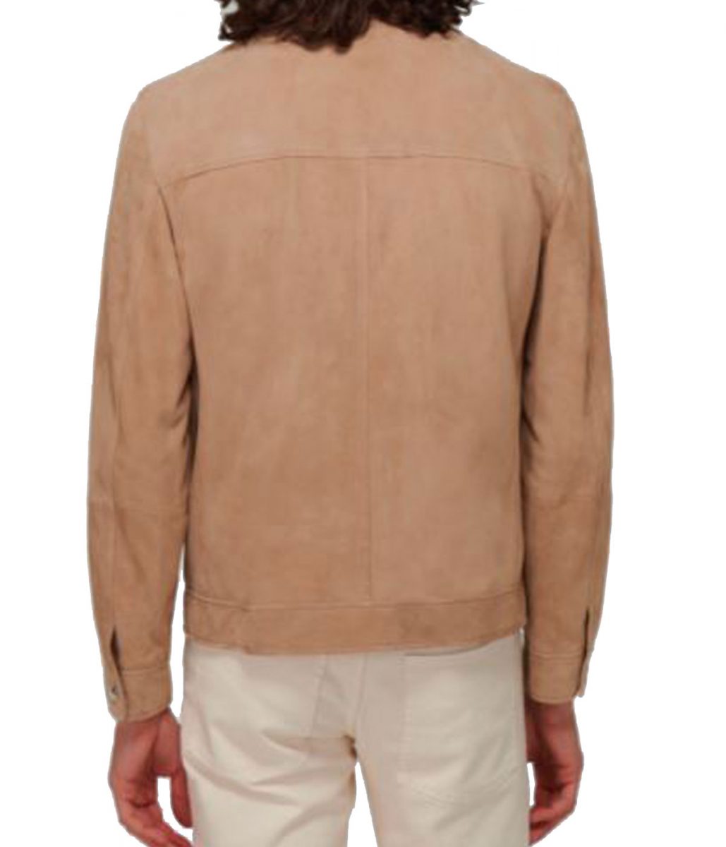 Men’s Shirt Style Blouson Light Brown Suede Jacket - Image 3