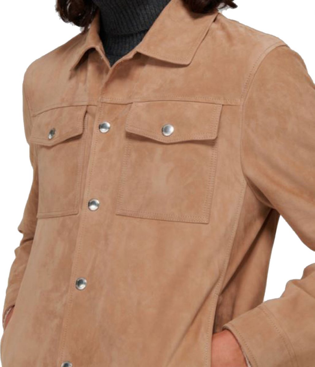Men’s Shirt Style Blouson Light Brown Suede Jacket - Image 5