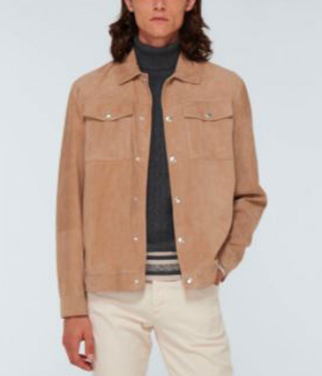 Men’s Shirt Style Blouson Light Brown Suede Jacket - Image 4