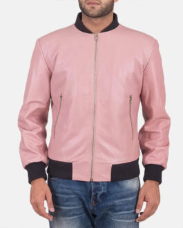 Men’s Bomber Pink Leather Jacket