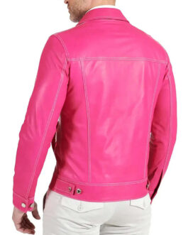 Men’s Shirt Style Hot Pink Leather Jacket
