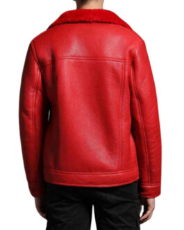 Men’s Trucker Red Shearling Leather Jacket
